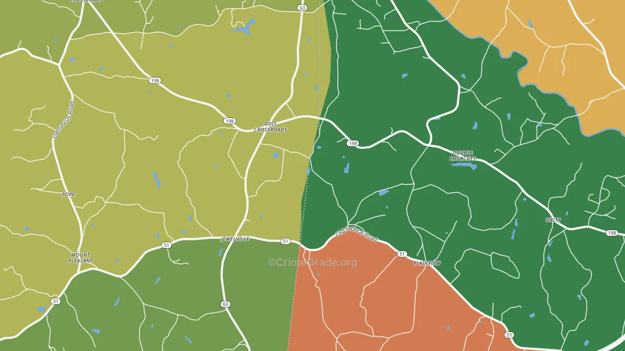 Plainview, GA Map of Robbery Rates