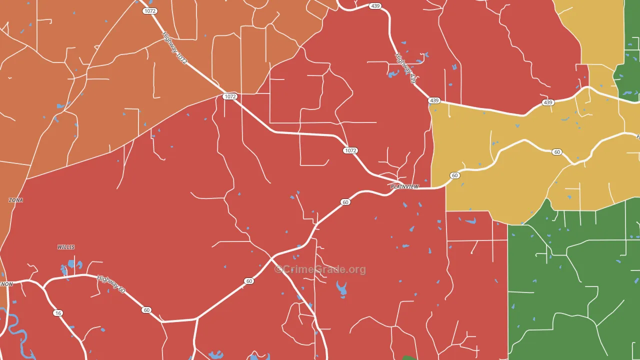 Plainview, LA Map of Robbery Rates