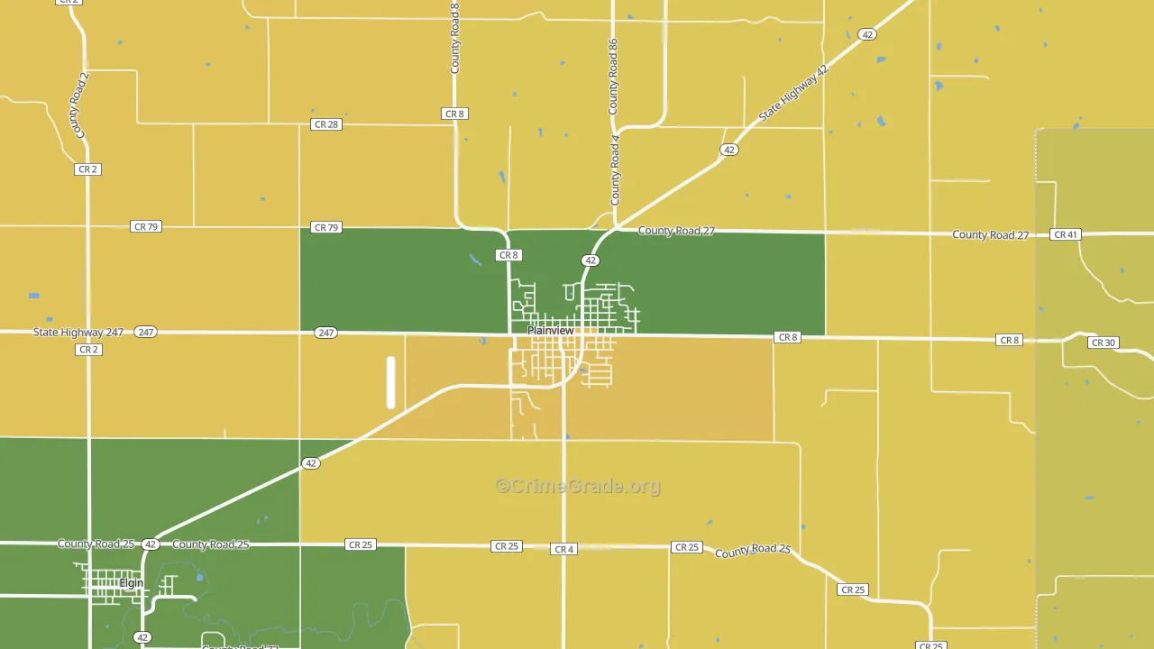 Plainview, MN Map of Robbery Rates