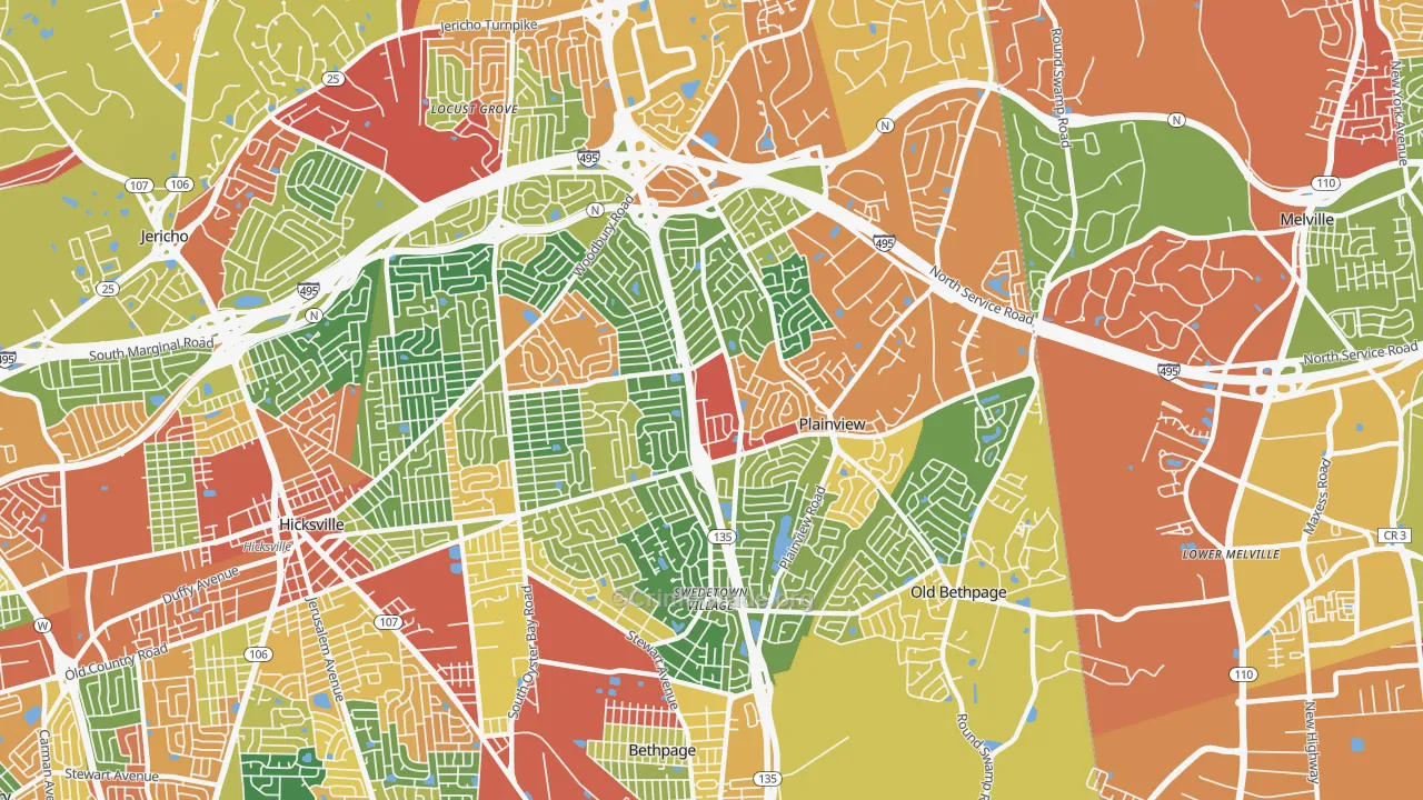 Plainview, NY Map of Robbery Rates