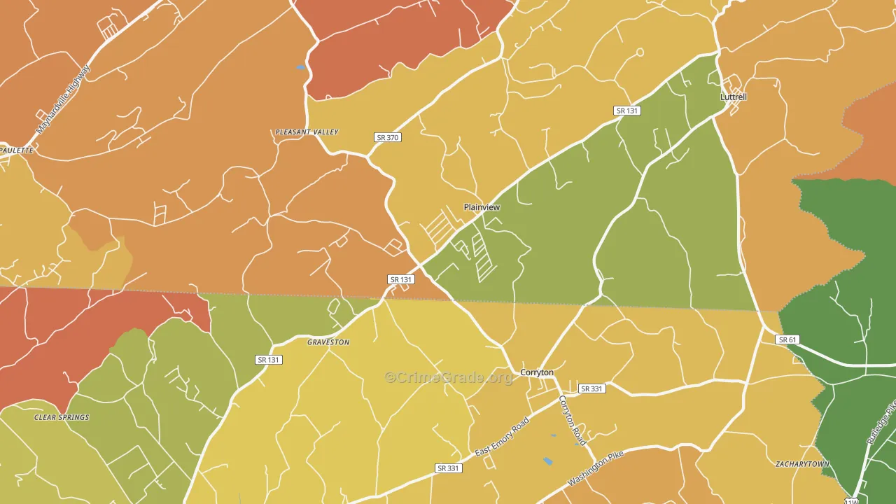 Plainview, TN Map of Robbery Rates