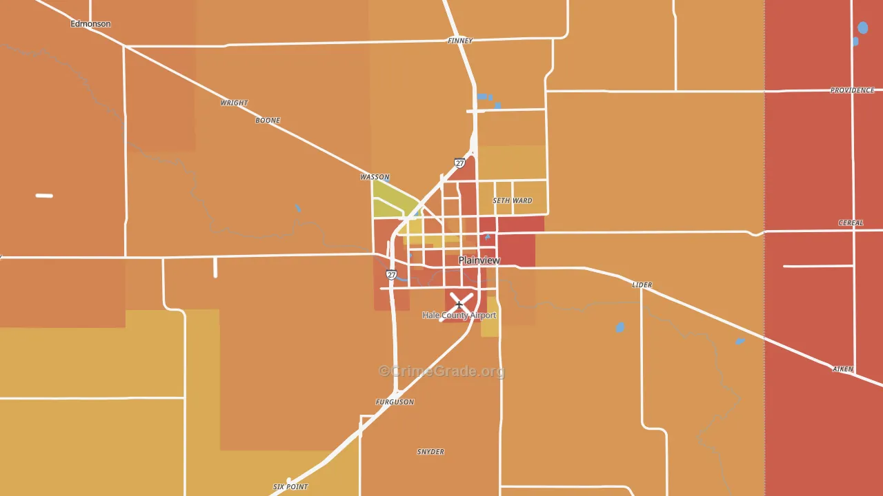 Plainview, TX Map of Robbery Rates