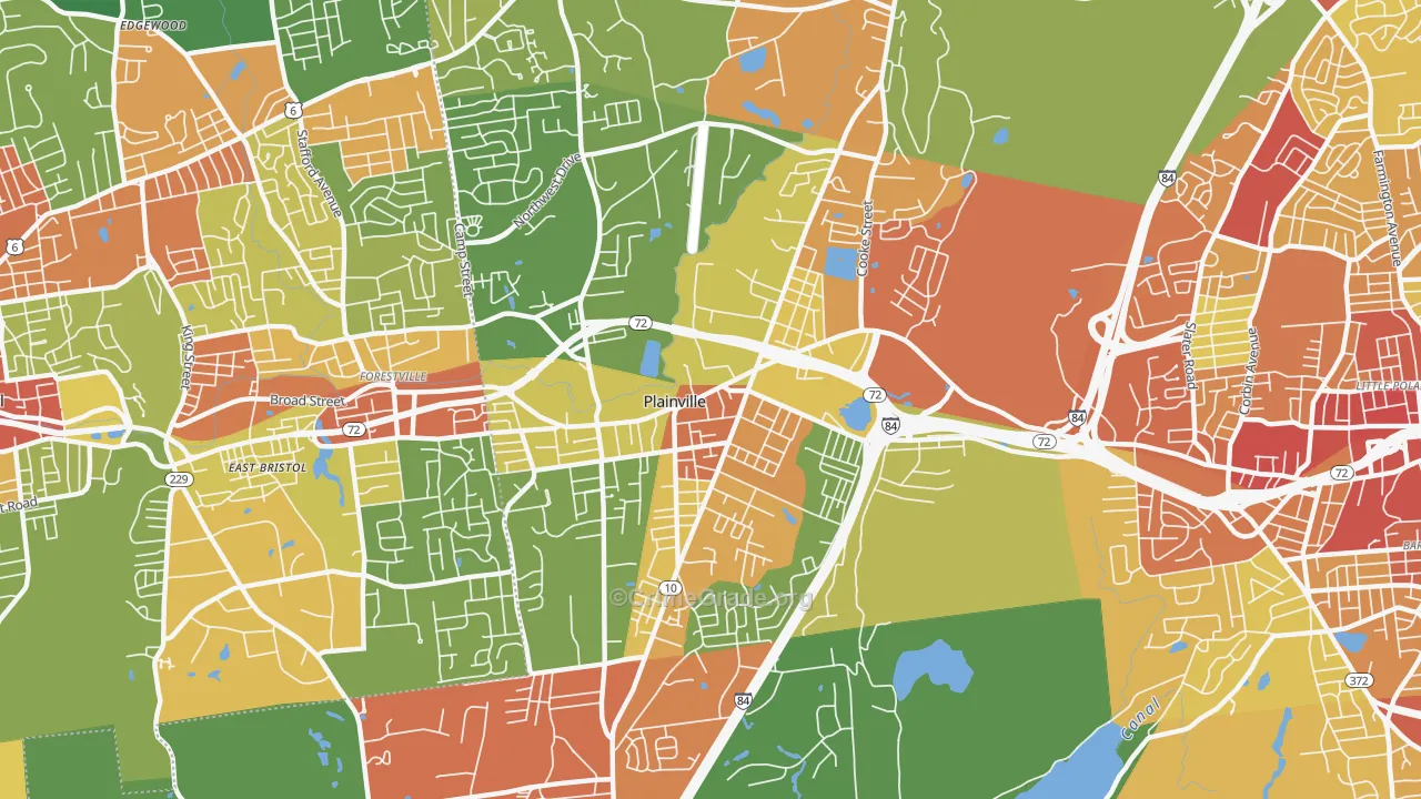 Plainville, CT Map of Robbery Rates