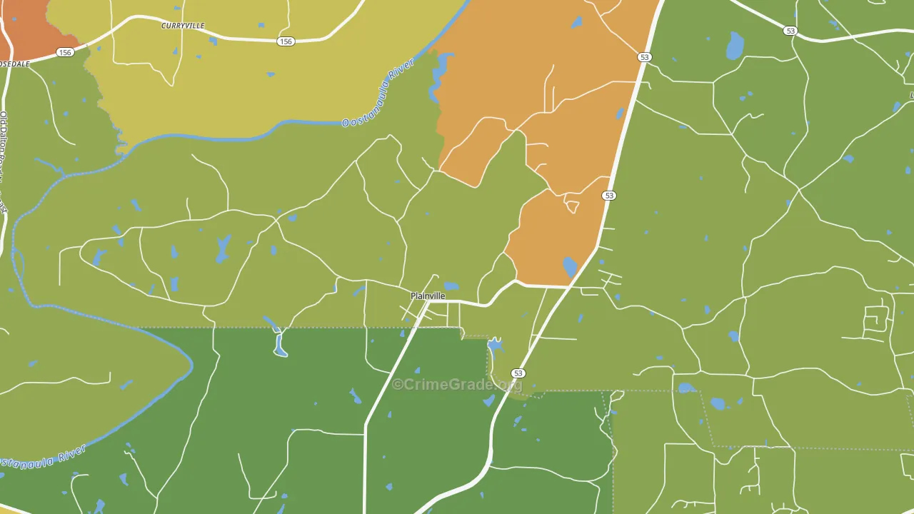 Plainville, GA Map of Robbery Rates