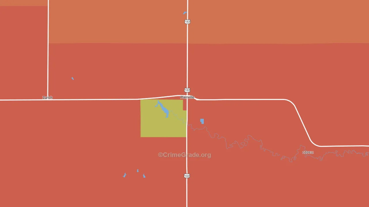 Plainville, KS Map of Robbery Rates