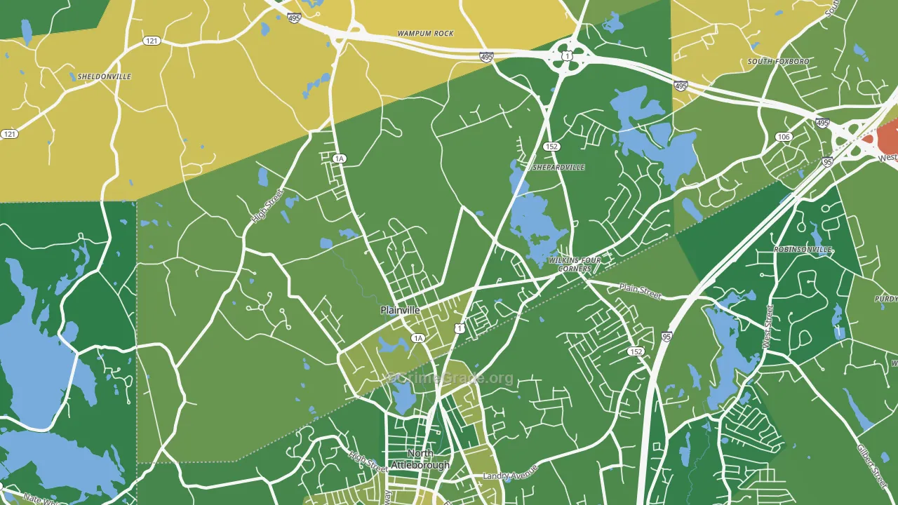 Plainville, MA Map of Robbery Rates