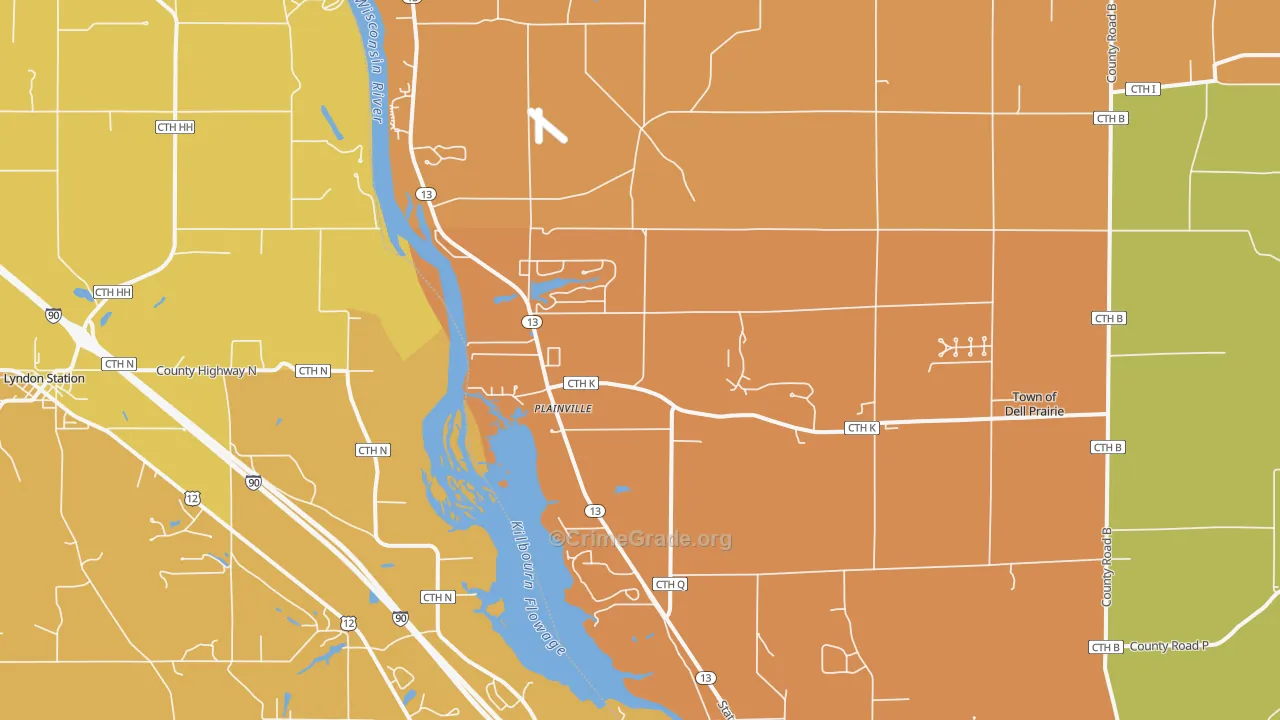 Plainville, WI Map of Robbery Rates