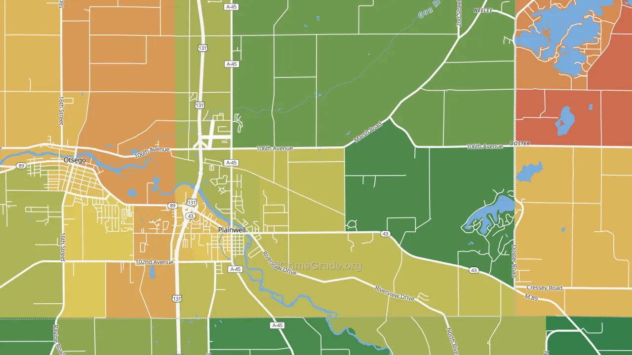 Plainwell, MI Map of Robbery Rates