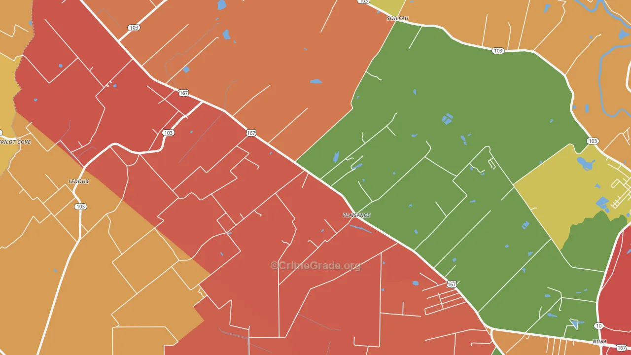 Plaisance, LA Map of Robbery Rates