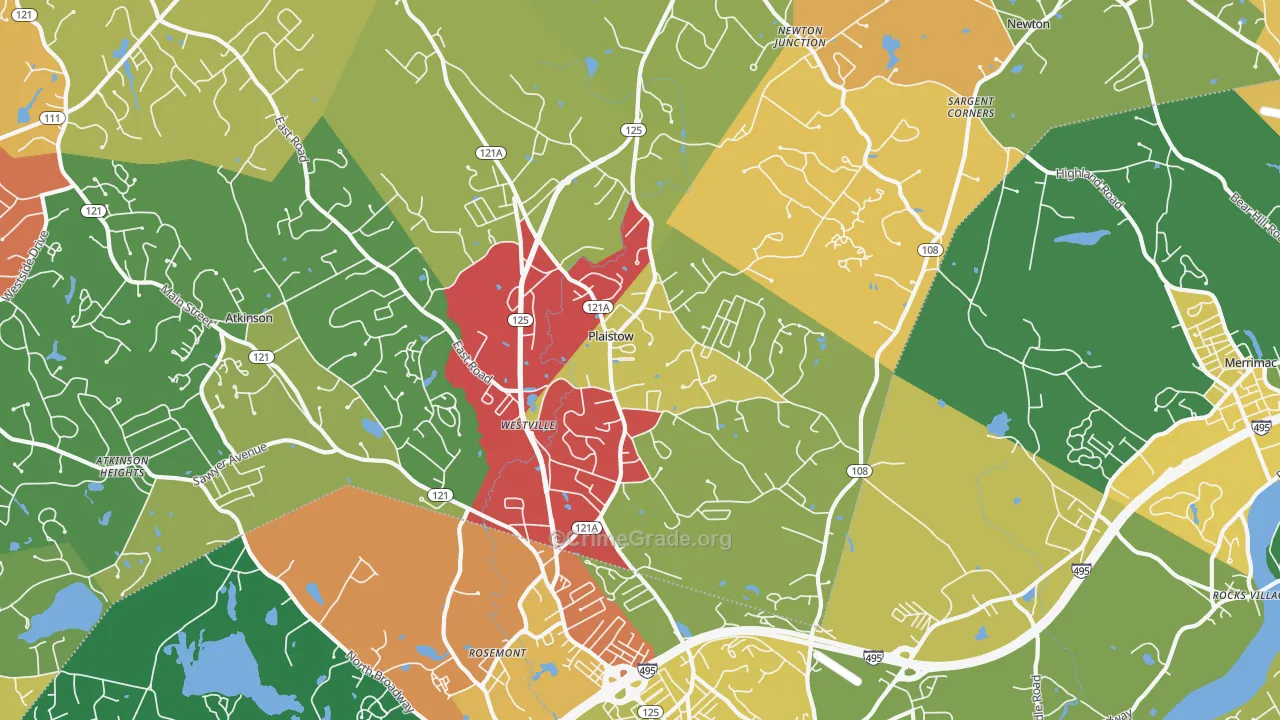 Plaistow, NH Map of Robbery Rates