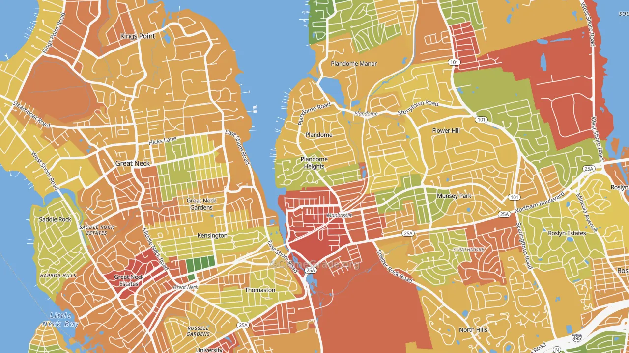 Plandome Heights, NY Map of Robbery Rates