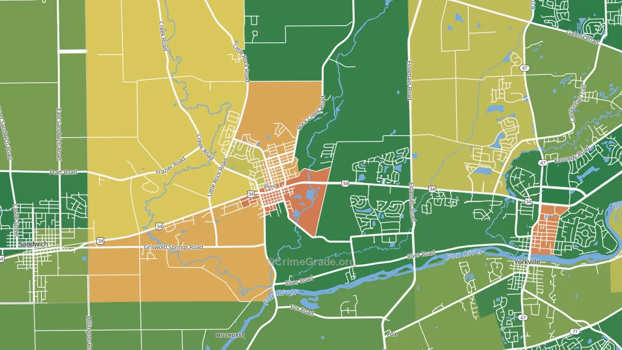 Plano, IL Map of Robbery Rates