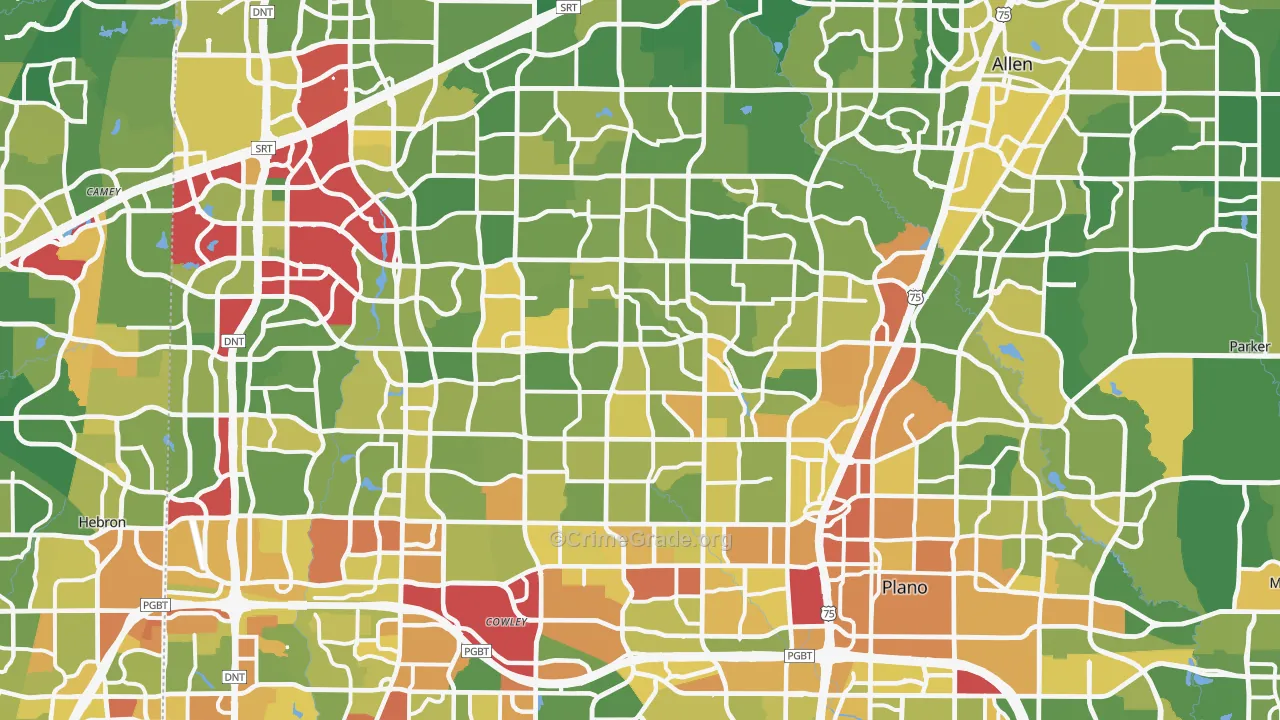 Plano, TX Map of Robbery Rates