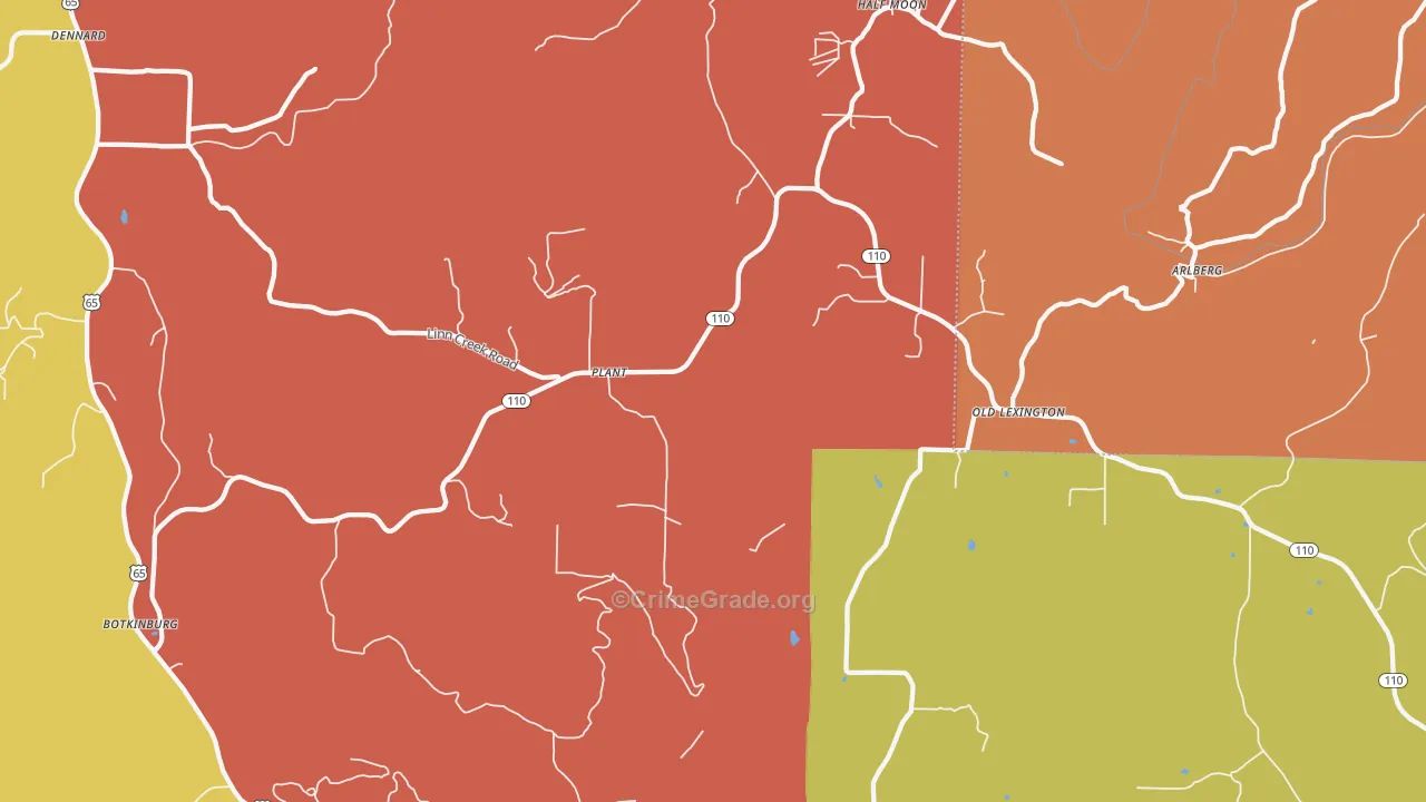 Plant, AR Map of Robbery Rates