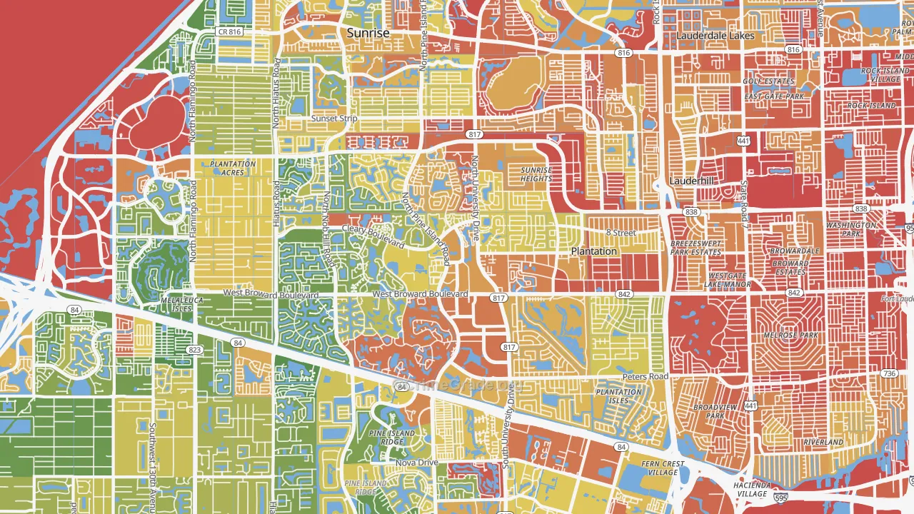 Plantation, FL Map of Robbery Rates