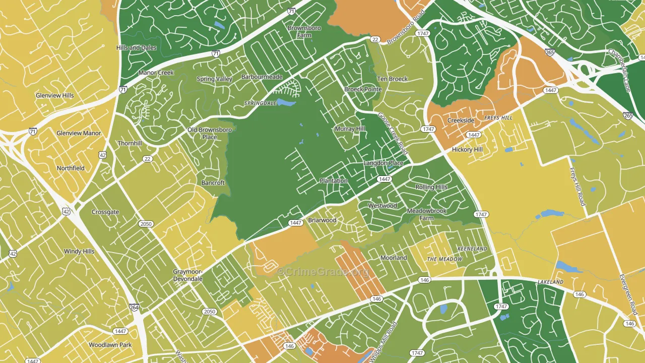 Plantation, KY Map of Robbery Rates