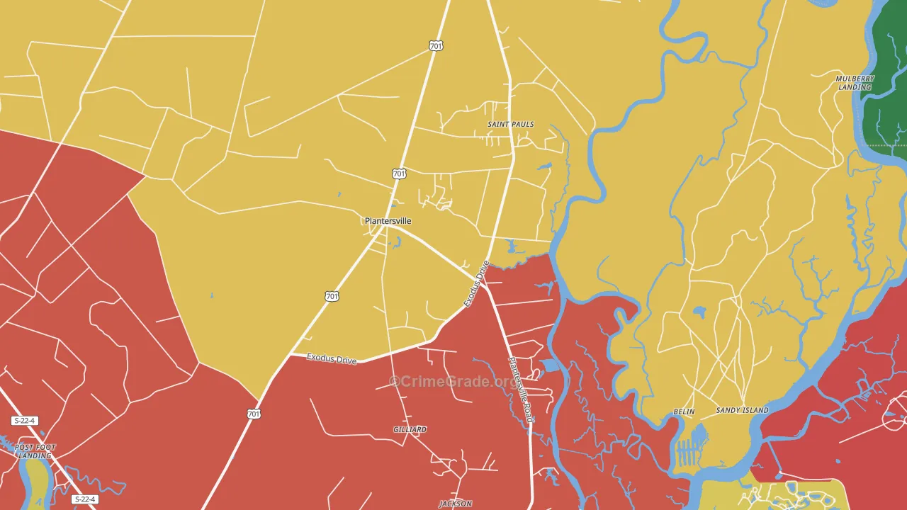 Plantersville, SC Map of Robbery Rates