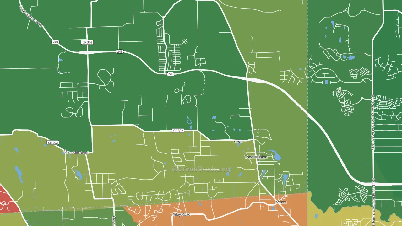 Plantersville, TX Map of Robbery Rates