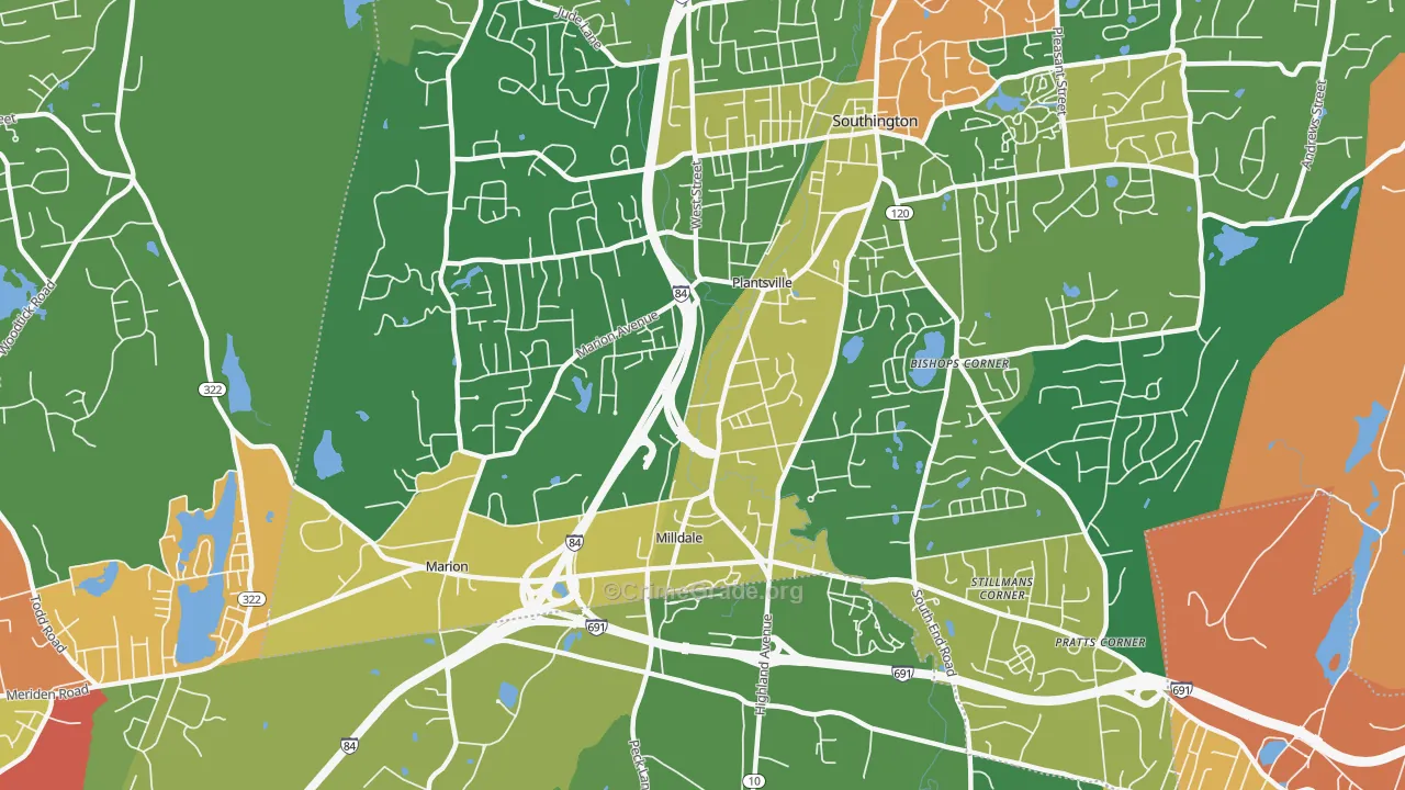 Plantsville, CT Map of Robbery Rates