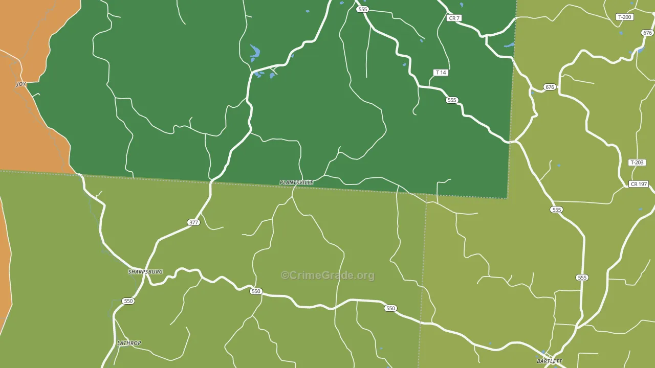 Plantsville, OH Map of Robbery Rates