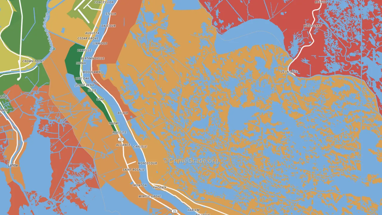 Plaquemines Parish, LA Map of Robbery Rates
