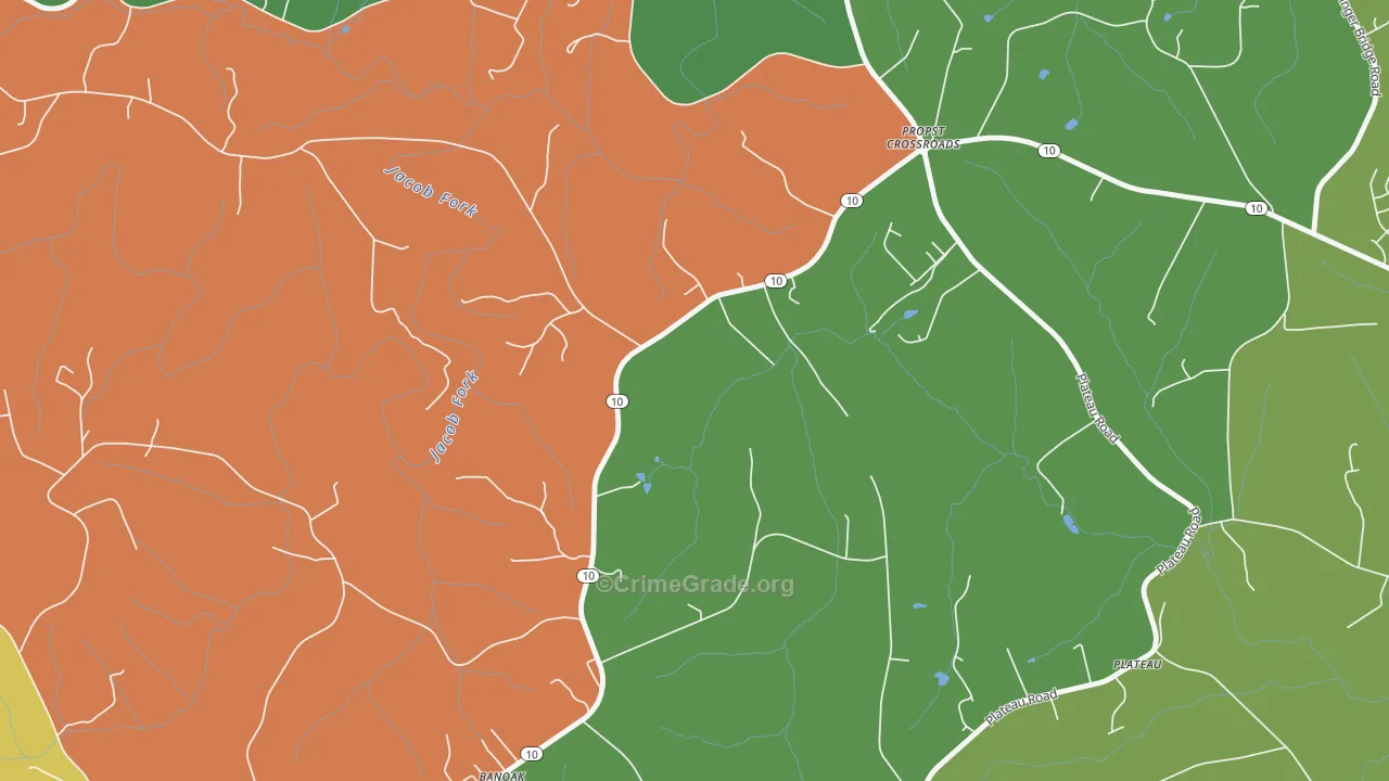 Plateau, NC Map of Robbery Rates