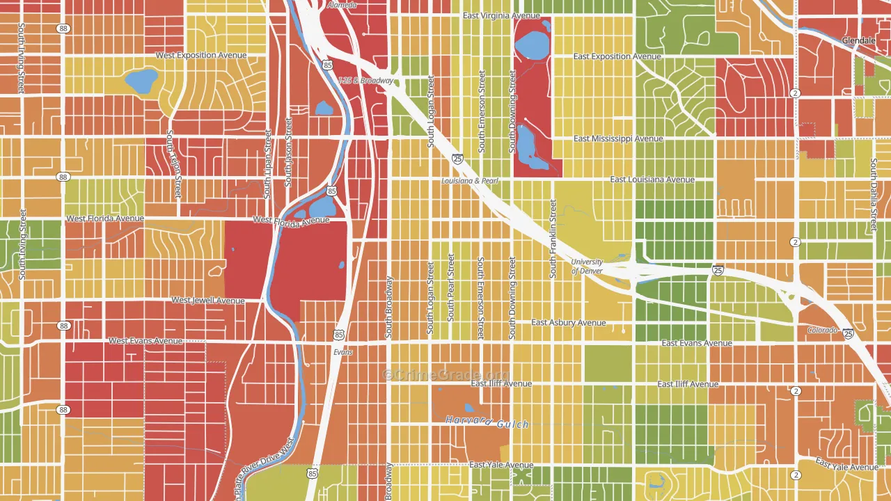 Platt Park, Denver, CO Map of Robbery Rates