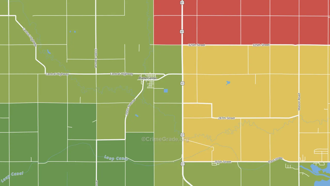 Platte Center, NE Map of Robbery Rates