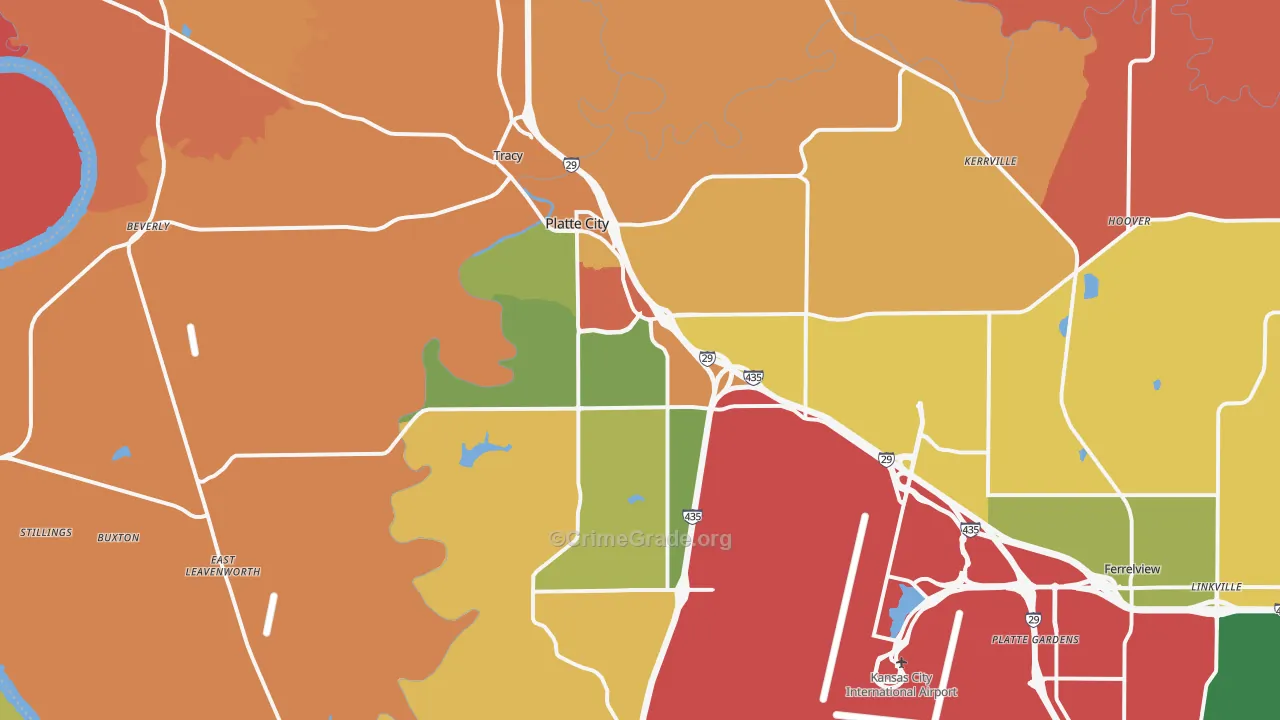 Platte City, MO Map of Robbery Rates