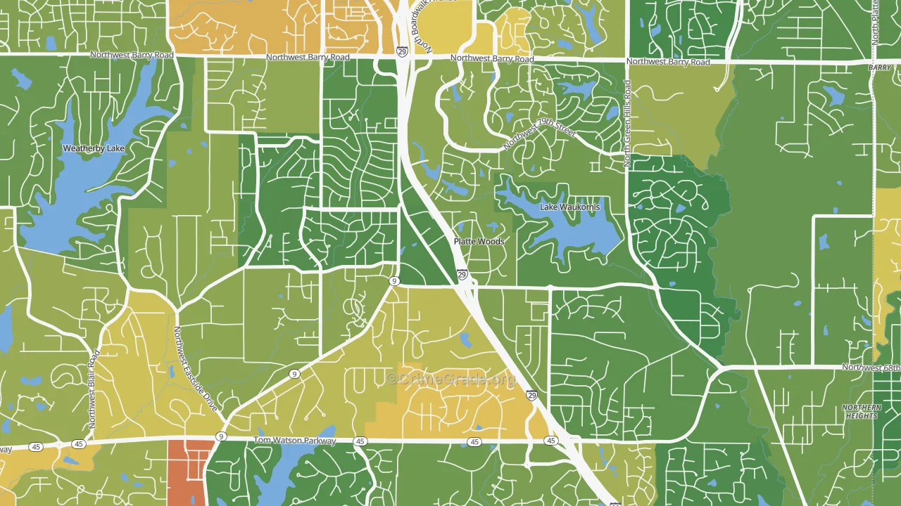 Platte Woods, MO Map of Robbery Rates