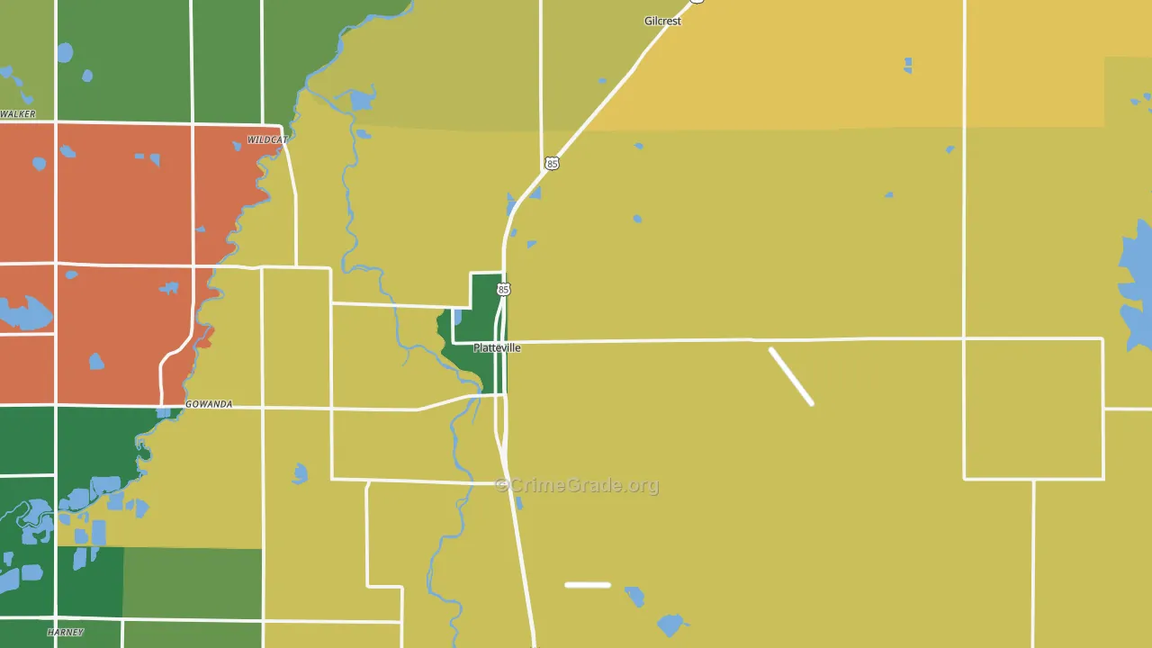 Platteville, CO Map of Robbery Rates