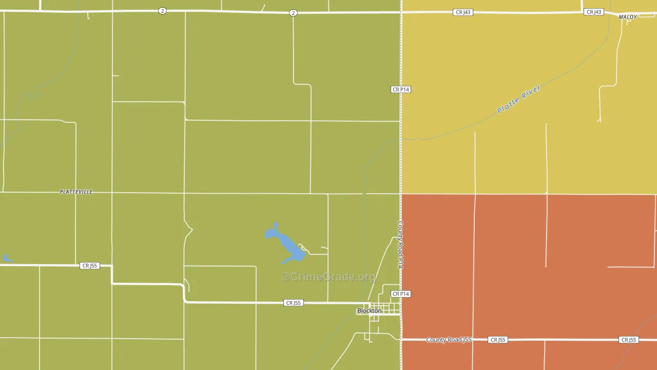 Platteville, IA Map of Robbery Rates
