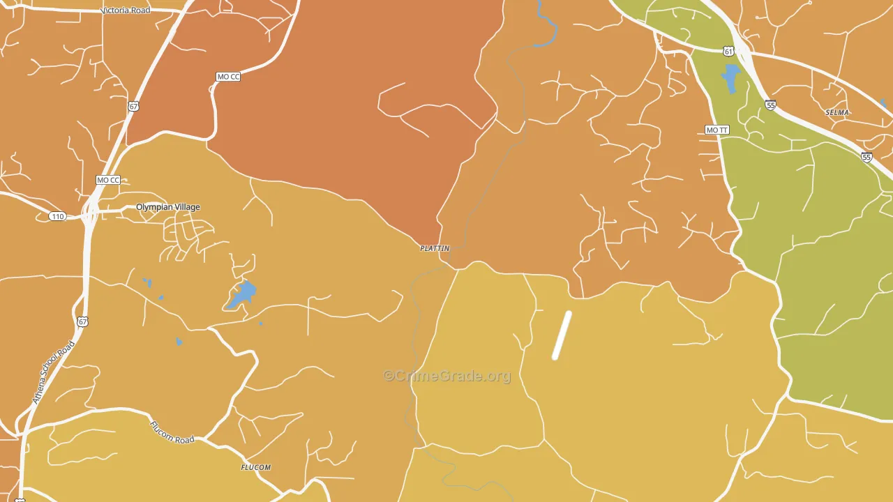 Plattin, MO Map of Robbery Rates