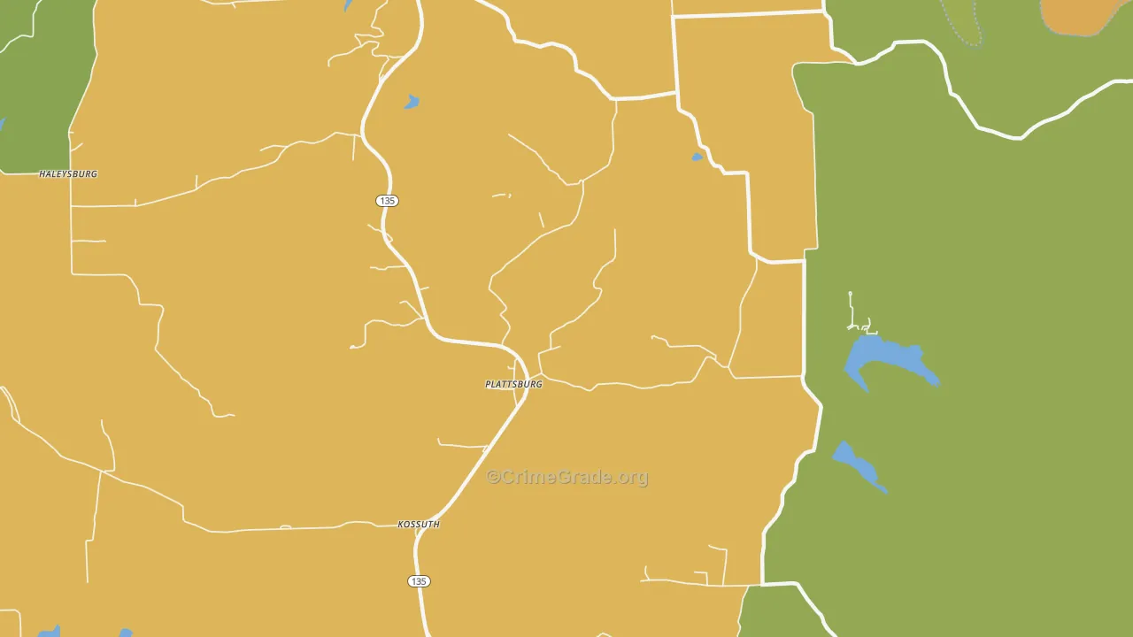 Plattsburg, IN Map of Robbery Rates