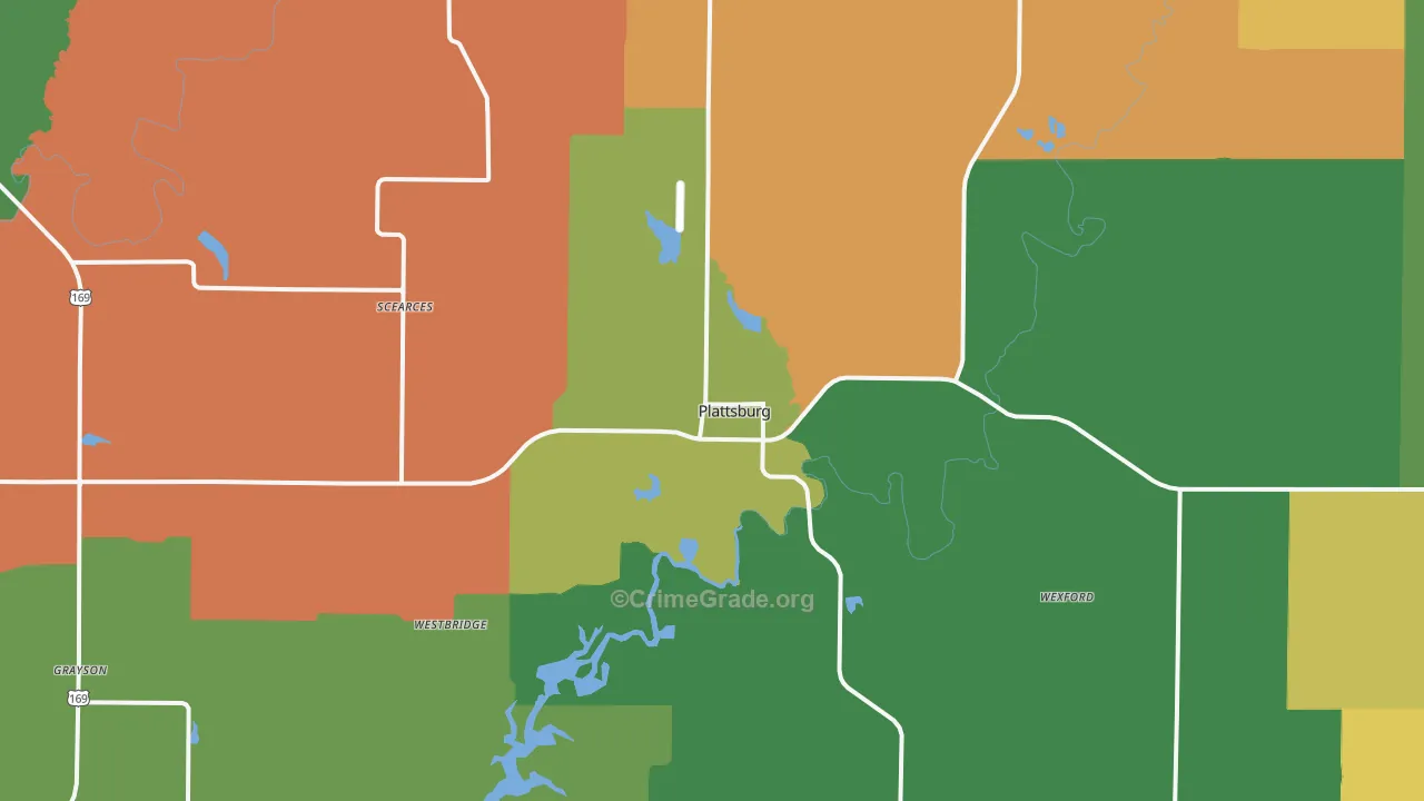 Plattsburg, MO Map of Robbery Rates