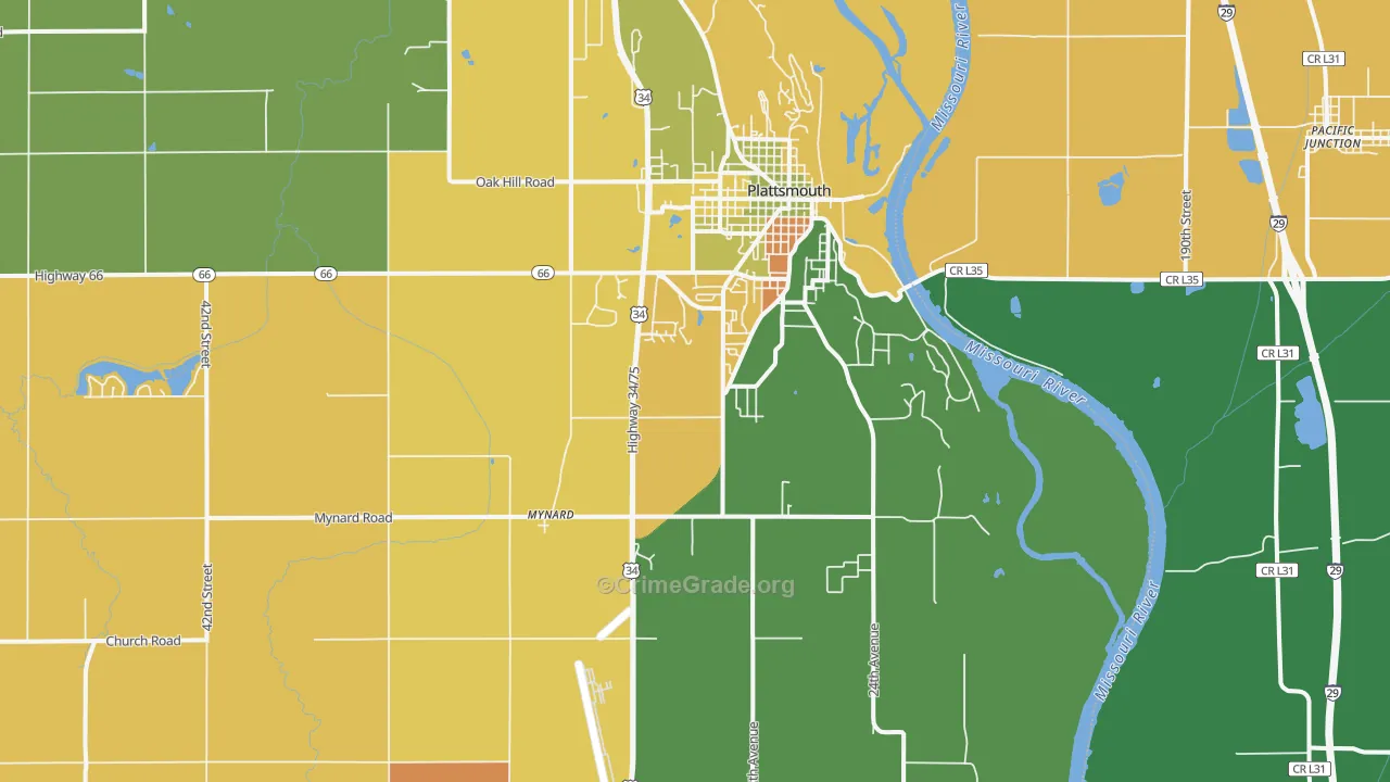 Plattsmouth, NE Map of Robbery Rates