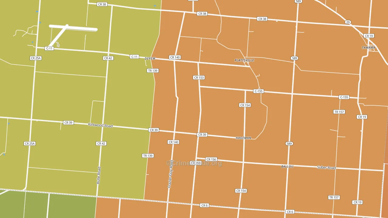 Plattsville, OH Map of Robbery Rates