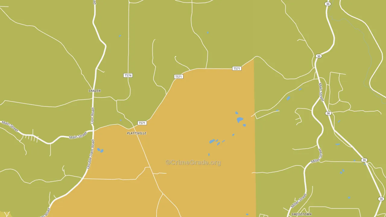 Plattsville, PA Map of Robbery Rates