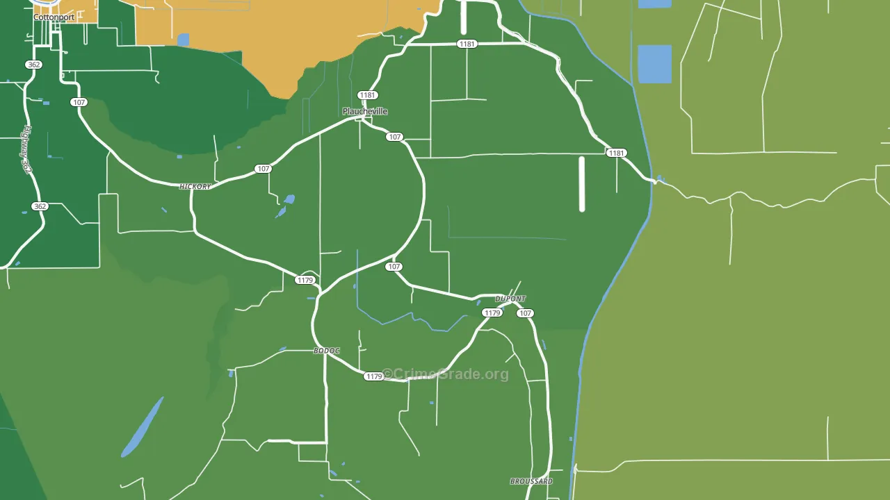 Plaucheville, LA Map of Robbery Rates