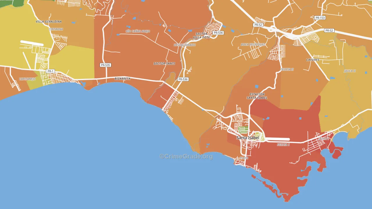 Playa Cortada, PR Map of Robbery Rates