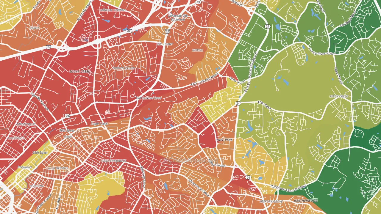 Plaza-Eastway, Charlotte, NC Map of Robbery Rates