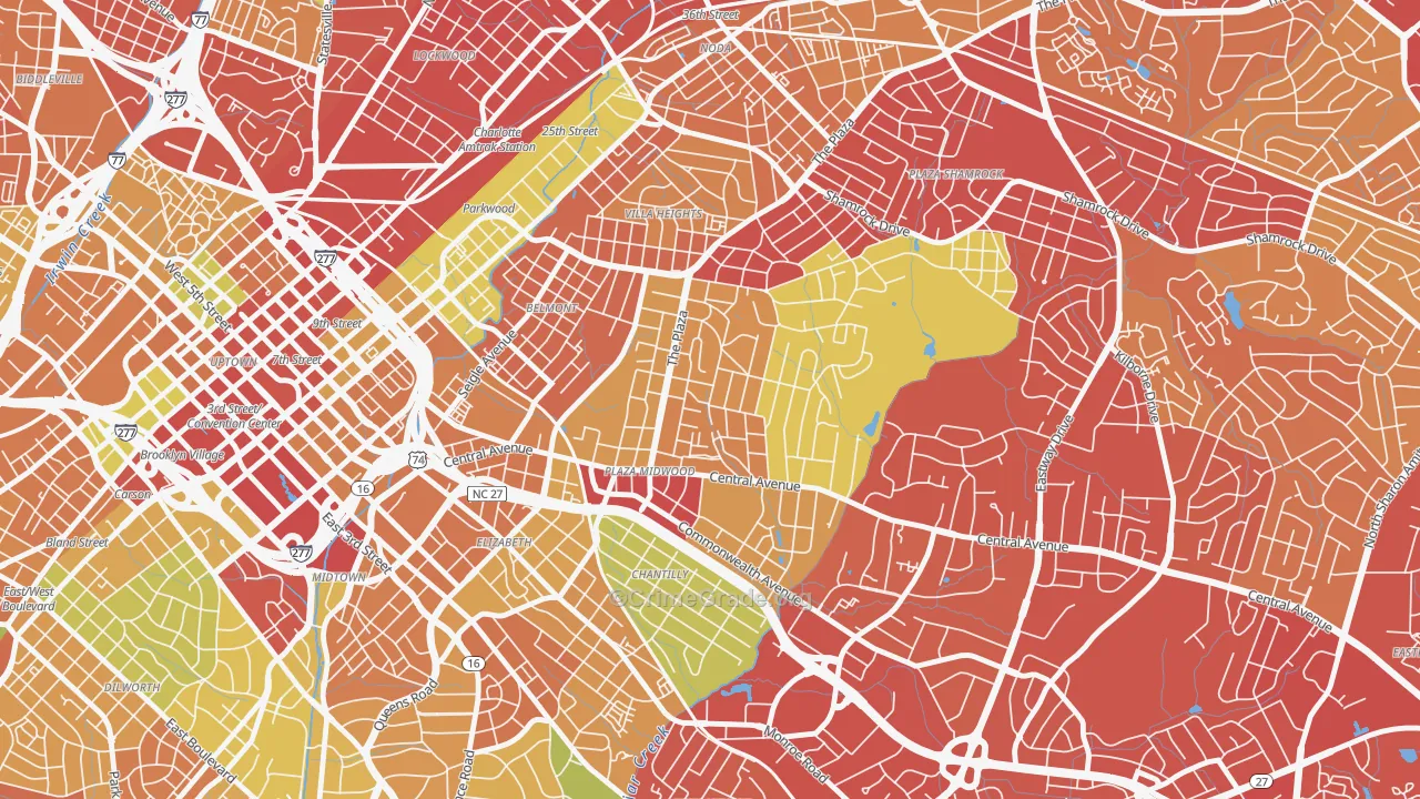 Plaza Midwood, Charlotte, NC Map of Robbery Rates