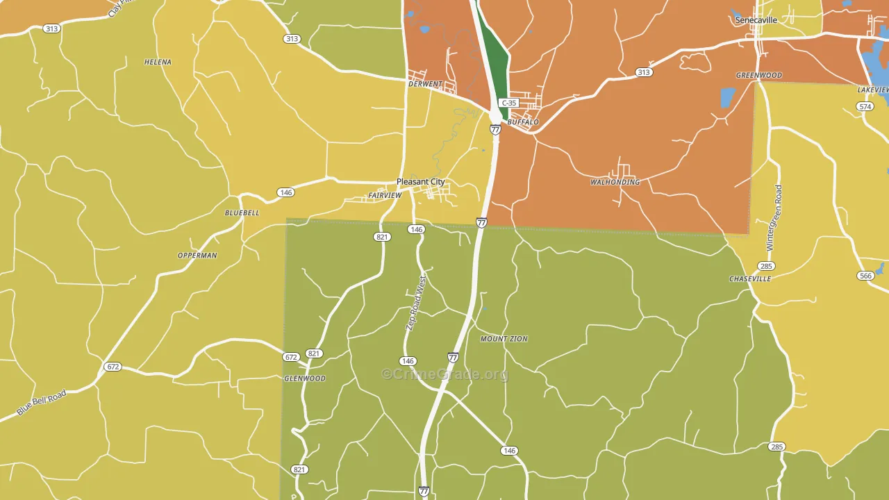 Pleasant City, OH Map of Robbery Rates