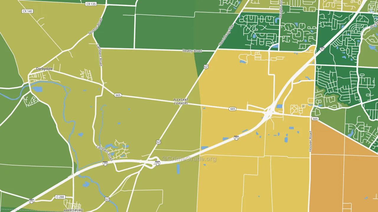 Pleasant Corners, OH Map of Robbery Rates