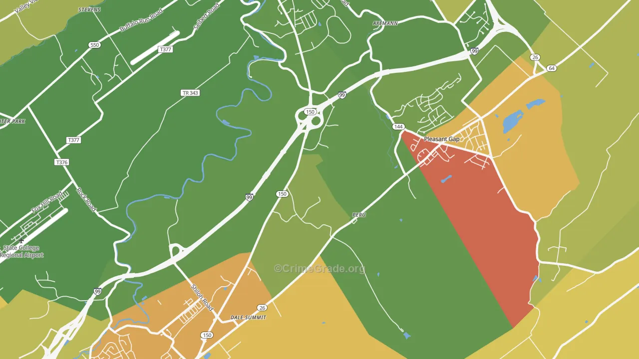 Pleasant Gap, PA Map of Robbery Rates