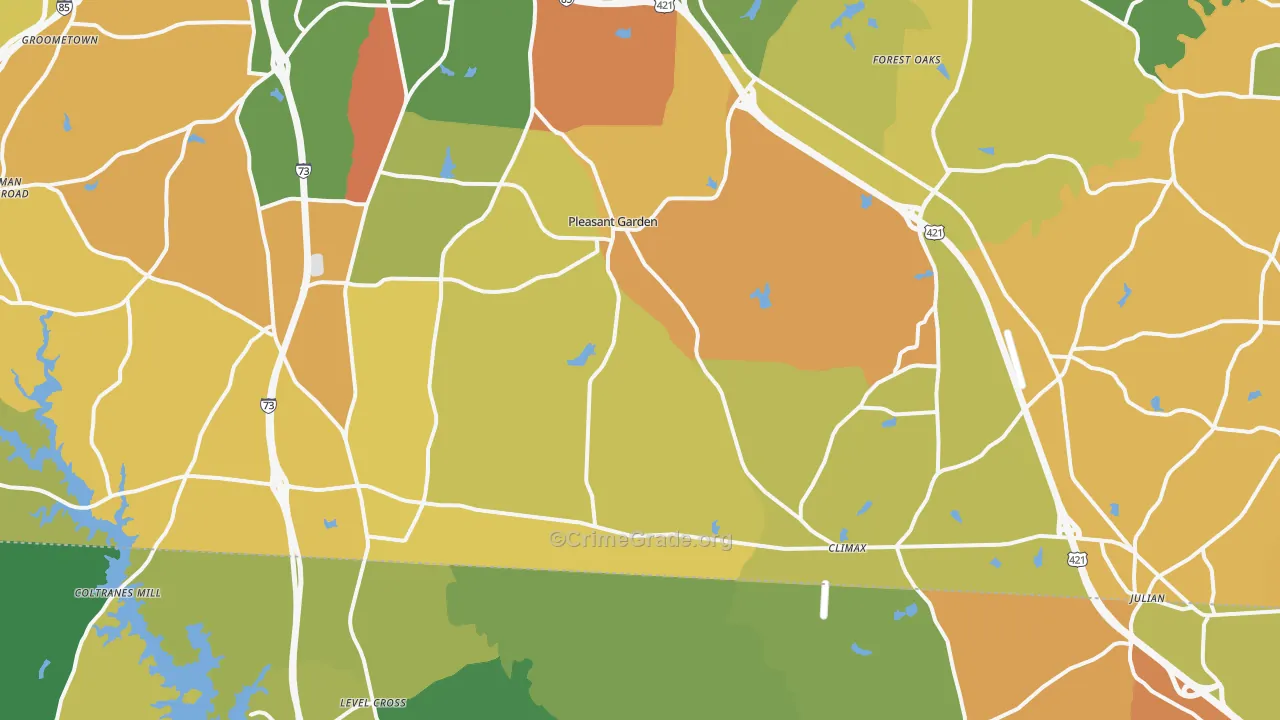 Pleasant Garden, NC Map of Robbery Rates