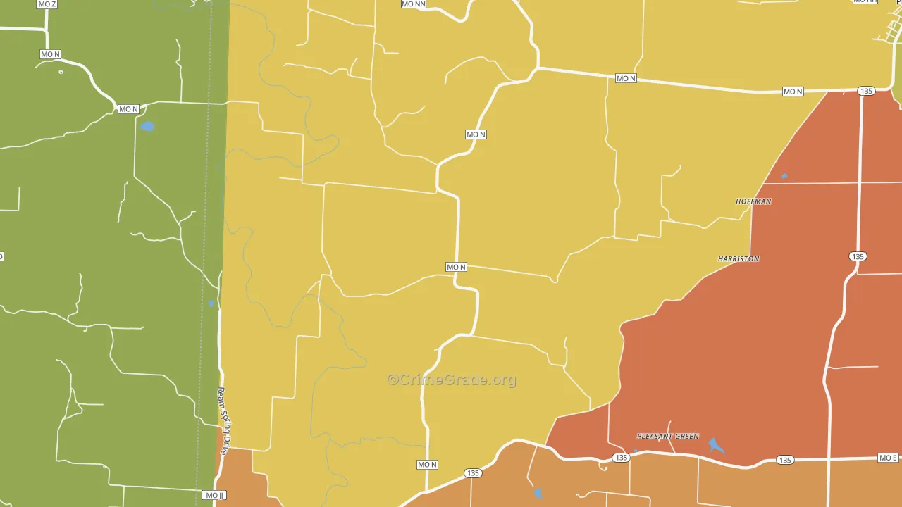 Pleasant Green, MO Map of Robbery Rates