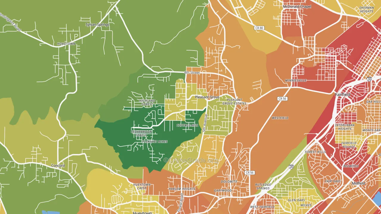 Pleasant Grove, AL Map of Robbery Rates
