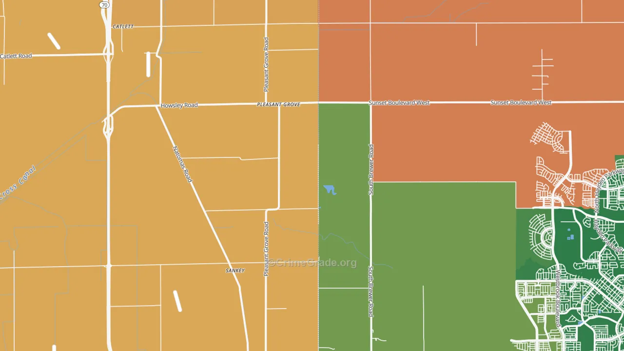 Pleasant Grove, CA Map of Robbery Rates