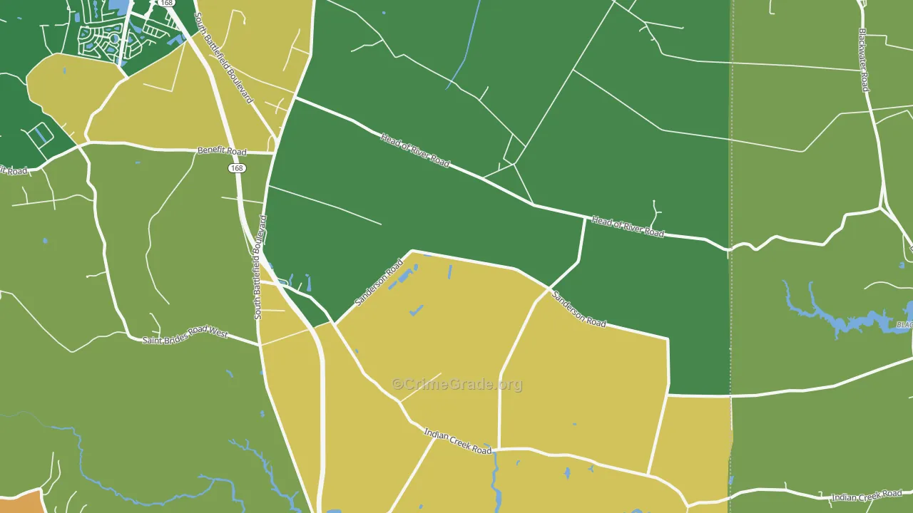 Pleasant Grove East, Chesapeake, VA Map of Robbery Rates